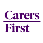 Logo for Carers First - the words Carers First in purple on a white background