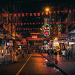 Stock photograph of a street in Hong Kong at night